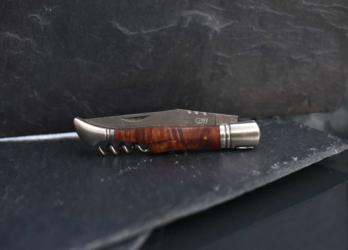 CJH Taschenmesser, Damast, Quittenholz
