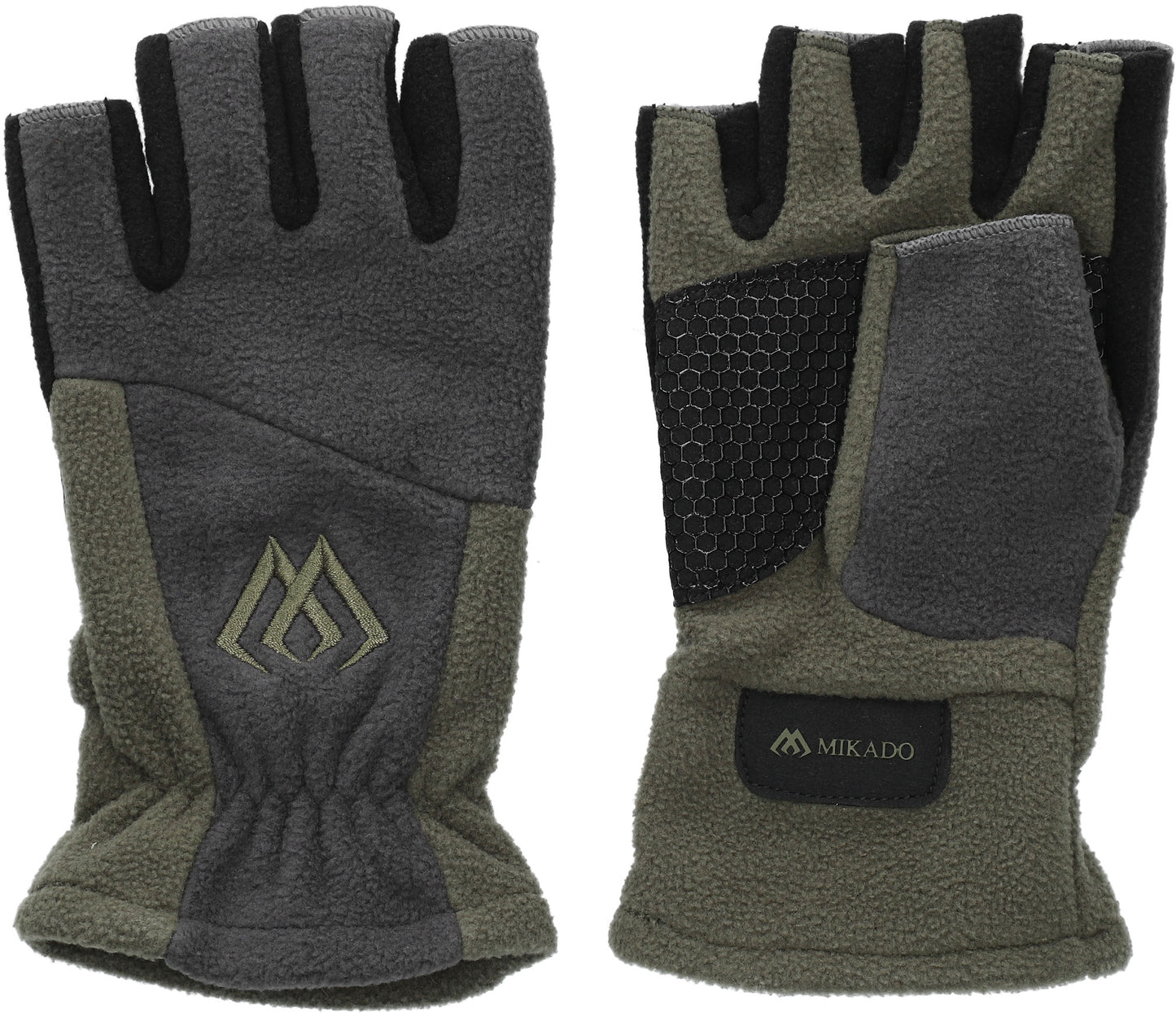 Mikado Fleecehandschuhe - Ohne Finger Größe Xl - Grau Und Grün - 1 Set.