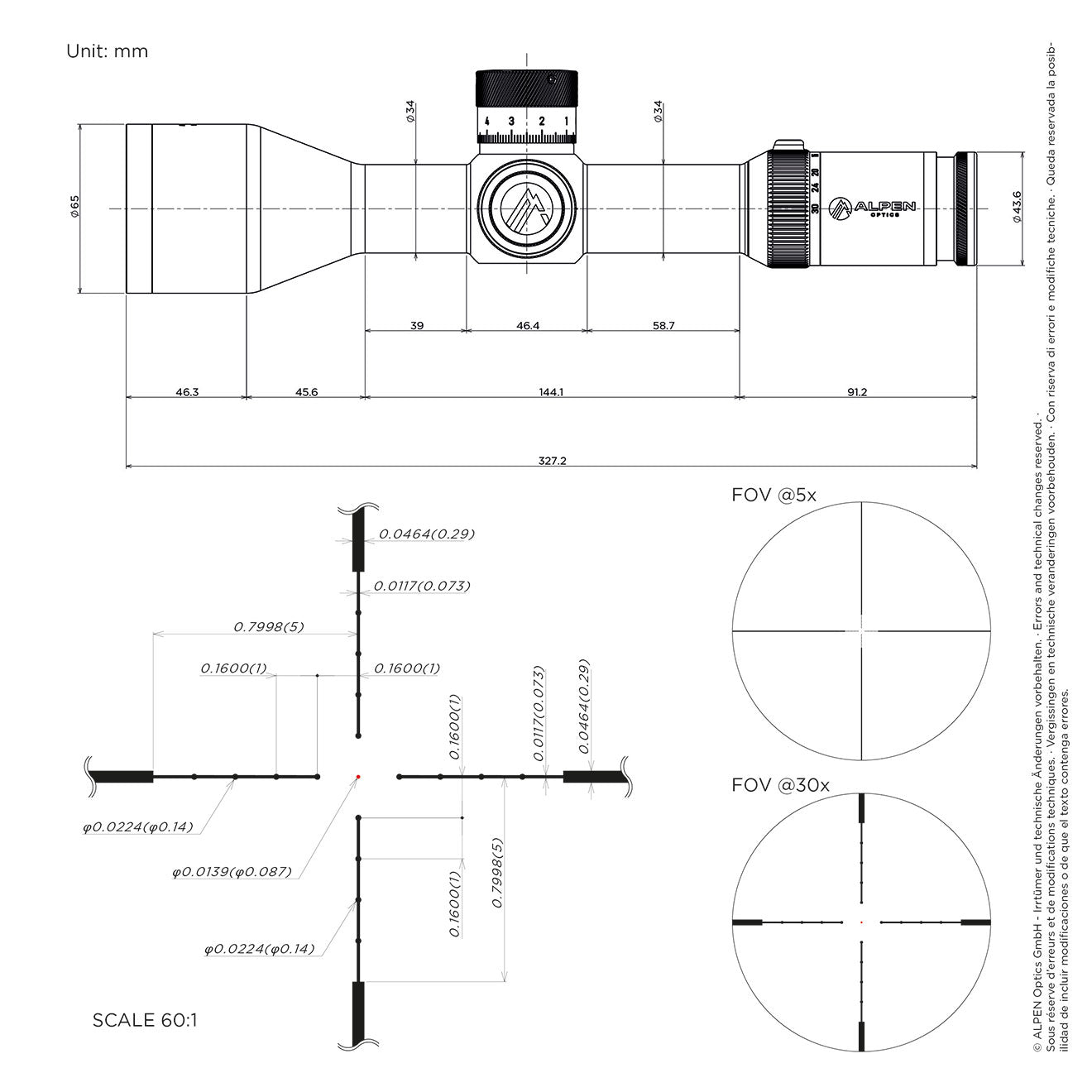 ALPEN OPTICS Apex XP Zielfernrohr 5–30x56 BDC mit SmartDot Technology