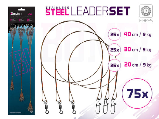 Stahlvorfach Set BOMB! Mit Wirbel und Karabiner / 7 Stahlfäden