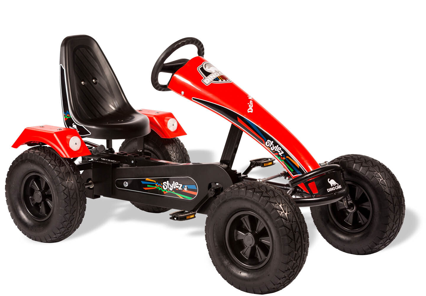 Dino-Cars Stylez - Rahmen Schwarz | Frontspoiler und Kotflügel Rot | Offroad-Breitreifen | BF1 Freilauf