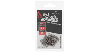Mikado Wirbel - Jaws Triple Swivels Xl - 35kg - 5 Stk.