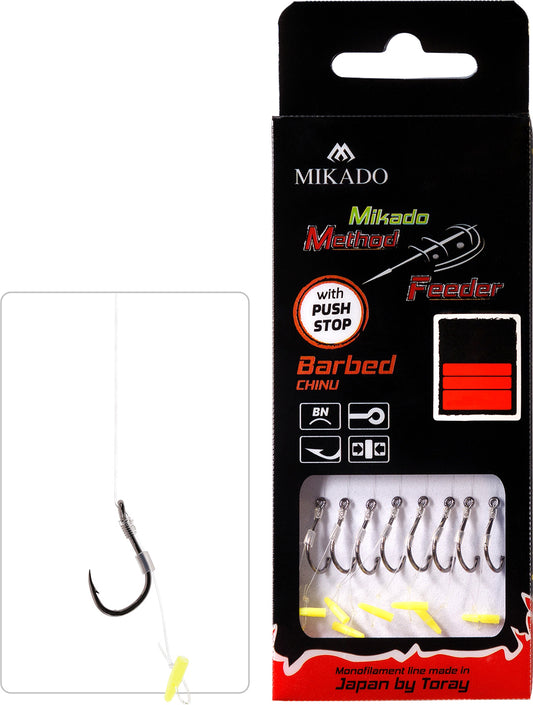 Mikado Methode Feeder Rig - Mit Push Stop - Haken Mit Widerhaken Grösse 8 / Schnur: 0.25mm/10cm - 8 Stk.