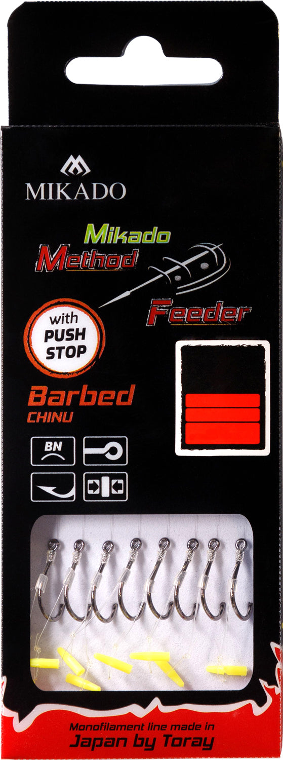 Mikado Methode Feeder Rig - Mit Push Stop - Haken Mit Widerhaken Grösse 4 / Schnur: 0.28mm/10cm - 8 Stk.