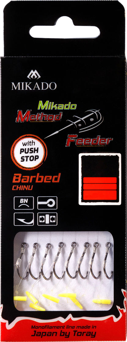Mikado Methode Feeder Rig - Mit Push Stop - Haken Mit Widerhaken Grösse 12 / Schnur: 0.23mm/10cm - 8 Stk.