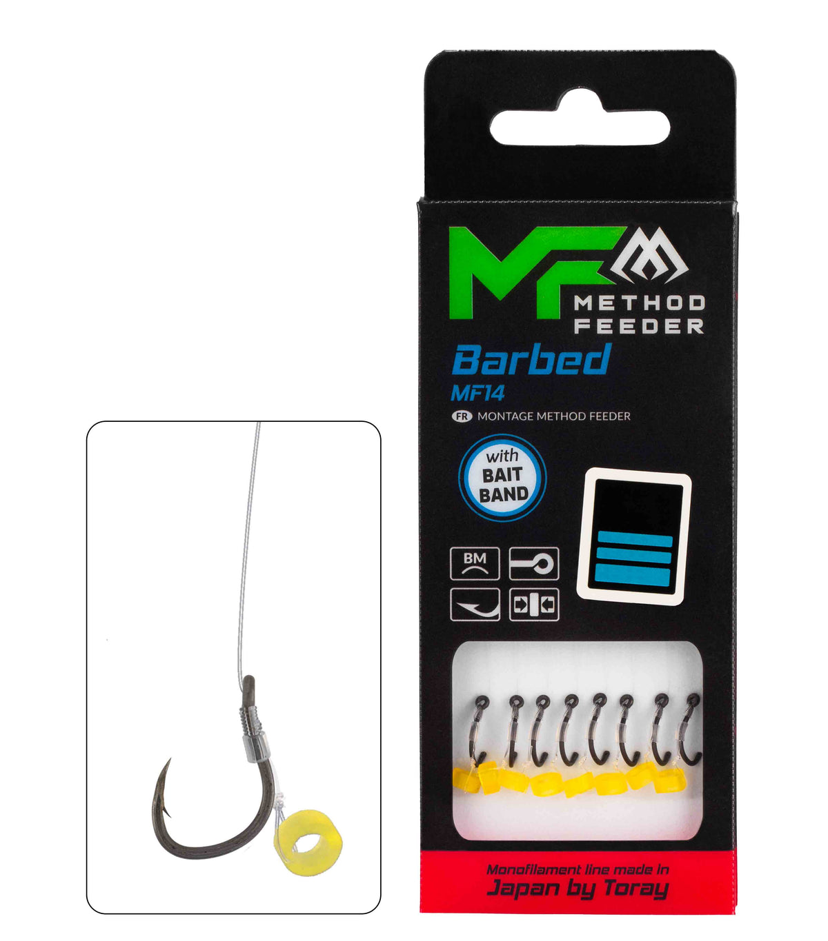 Mikado Leader Mf - MF14 Mit Gummi - Haken Mit Widerhaken Grösse  12 / SCHNUR: 0.20mm/10cm - 8 Stk.