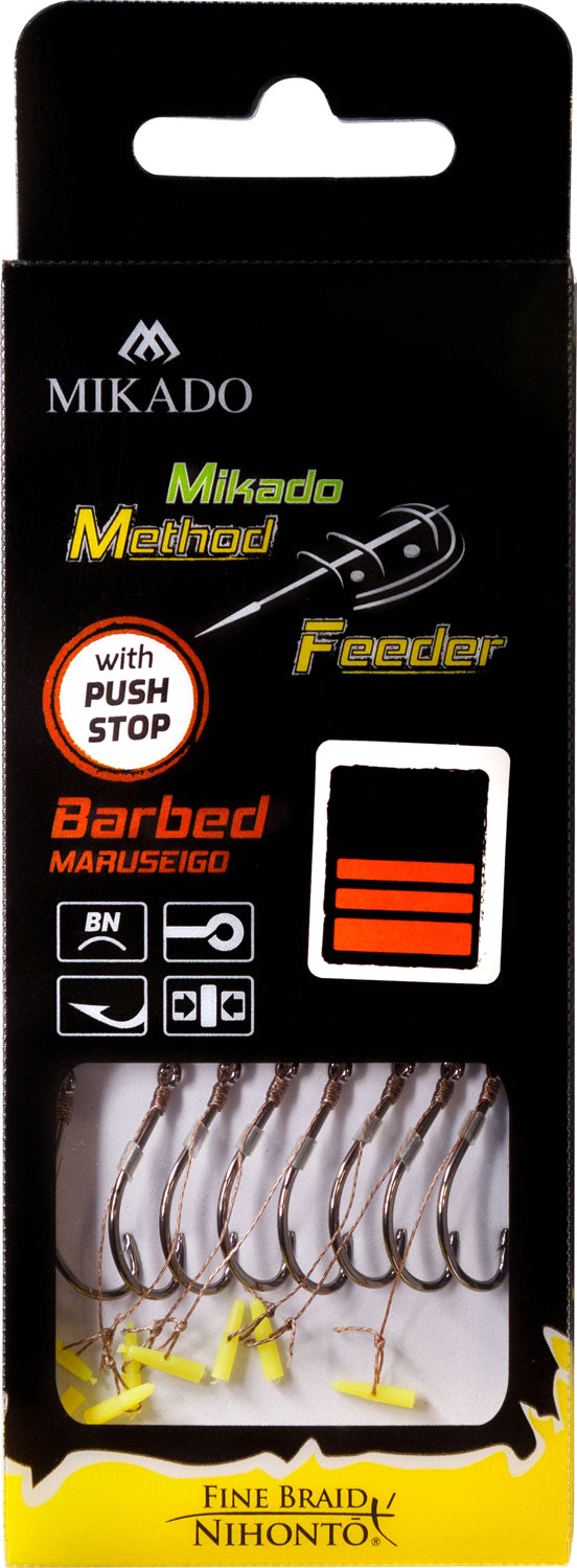 Mikado Methode Feeder Rig - Mit Push Stop - Haken Mit Widerhaken Grösse 4 / Geflochtene Schnüre: 0.16mm/10cm - 8 Stk.
