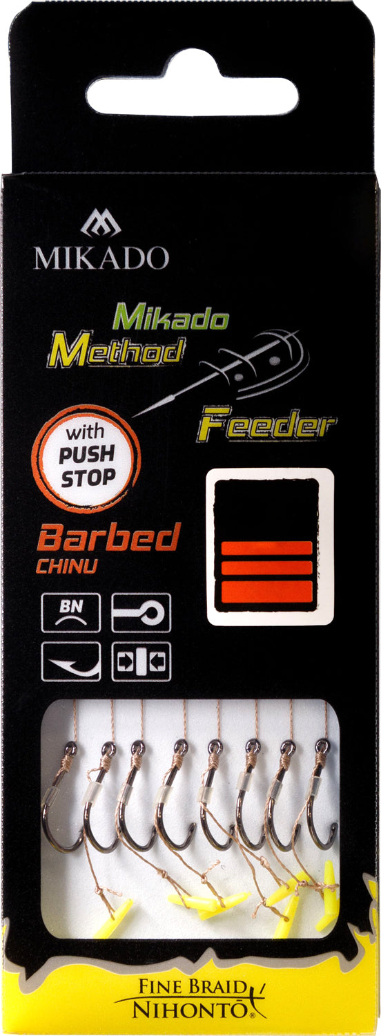Mikado Methode Feeder Rig - Mit Push Stop - Haken Mit Widerhaken Grösse 4 / Geflochtene Schnüre: 0.16mm/10cm - 8 Stk.