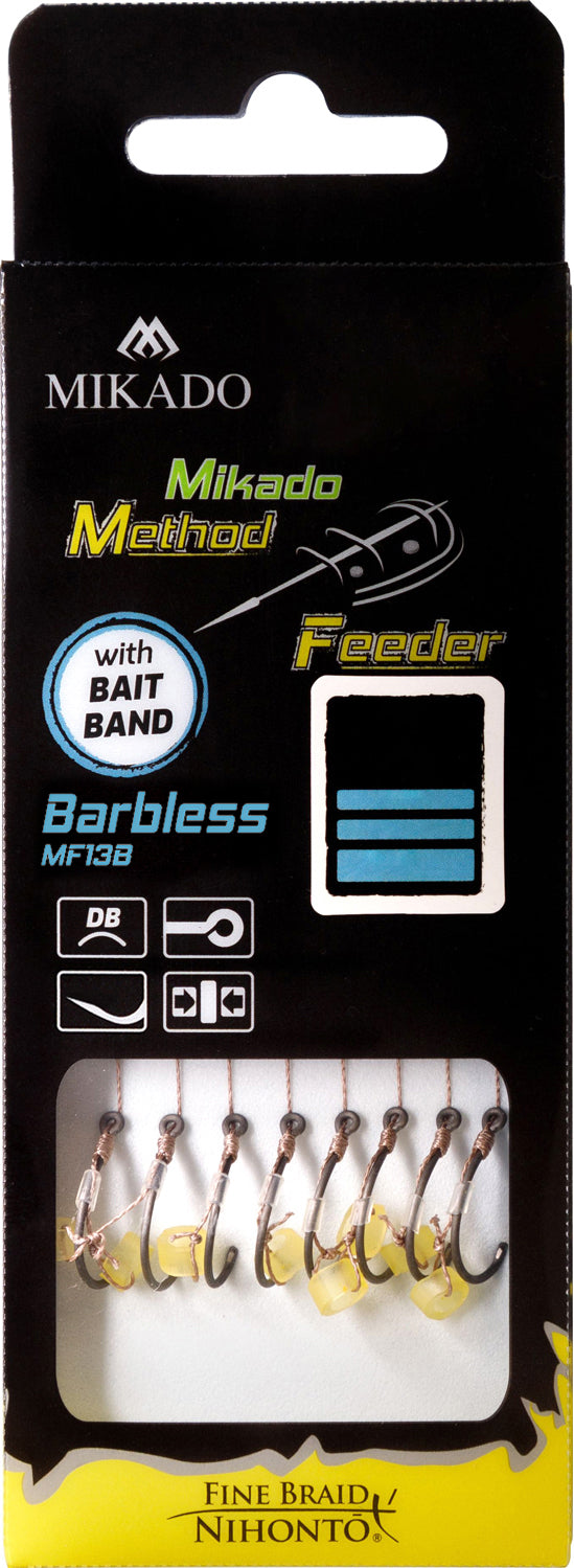Mikado Methode Feeder Rig - Mit Gummi Haken Ohne Widerhaken 8 / Geflochtene Schnüre 0.14mm/10cm - 8 Stk.