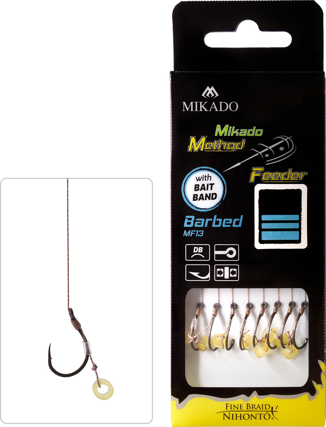 Mikado Methode Feeder Rig - Mit Gummi - Haken Mit Widerhaken Grösse 8 / Geflochtene Schnüre: 0.14mm/10cm - 8 Stk.