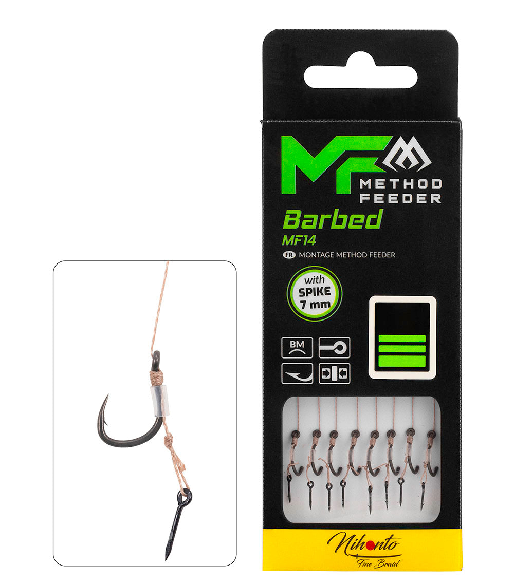 Mikado Leader Mf - MF14 Mit Nadel - Haken Mit Widerhaken Grösse  10 / Geflochtene SCHNÜRE: 0.12mm/10cm - 8 Stk.