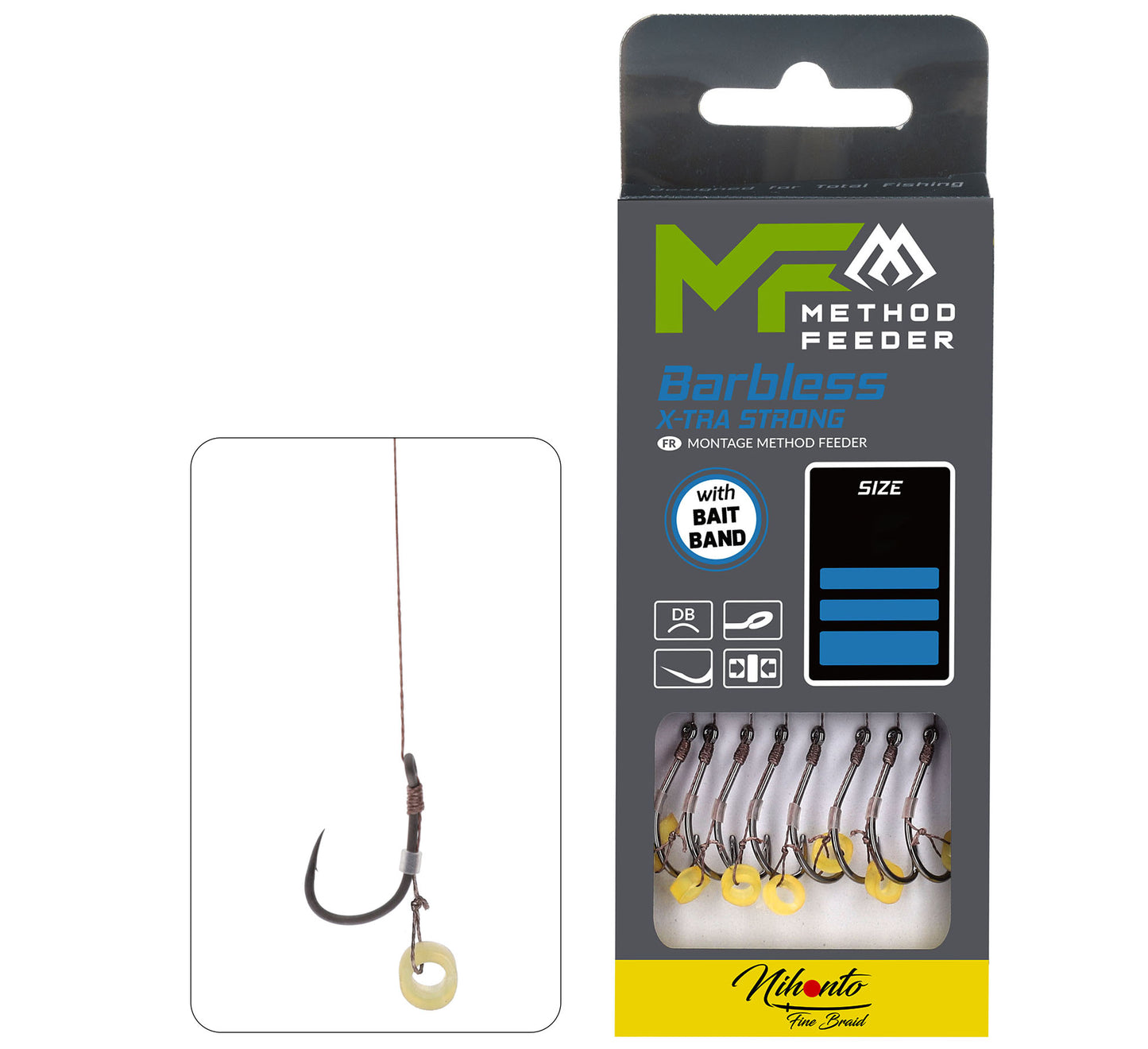 Mikado Leader Mf - Mit Gummiband - Haken Ohne Widerhaken NR. 10 Db / Geflochtene SCHNUR: 0,12 MM/10 Cm - 8 STK.