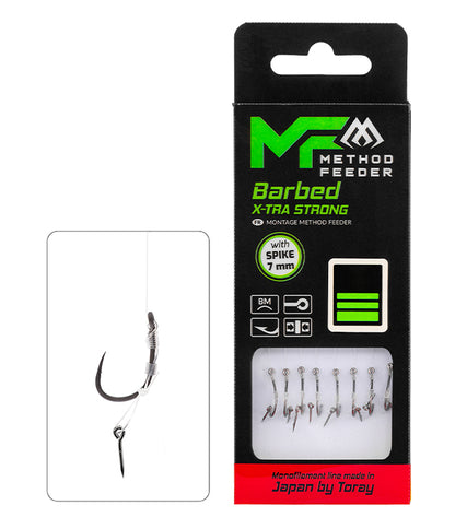 Mikado Method-Feeder-Vorfach - X-Tra Strong Mit Köderspike - Haken Mit Widerhaken NR. 14 / Monofil 0.20mm/10cm - 8 Stk.