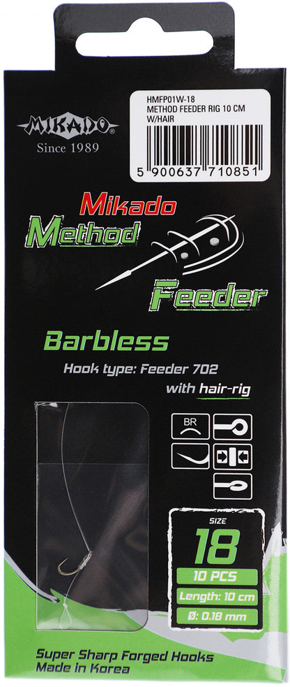 Mikado Methode Feeder Rig - Mit Haar - Haken Ohne Widerhaken 16 / Schnur: 0.20mm/10cm - 8 Stk.