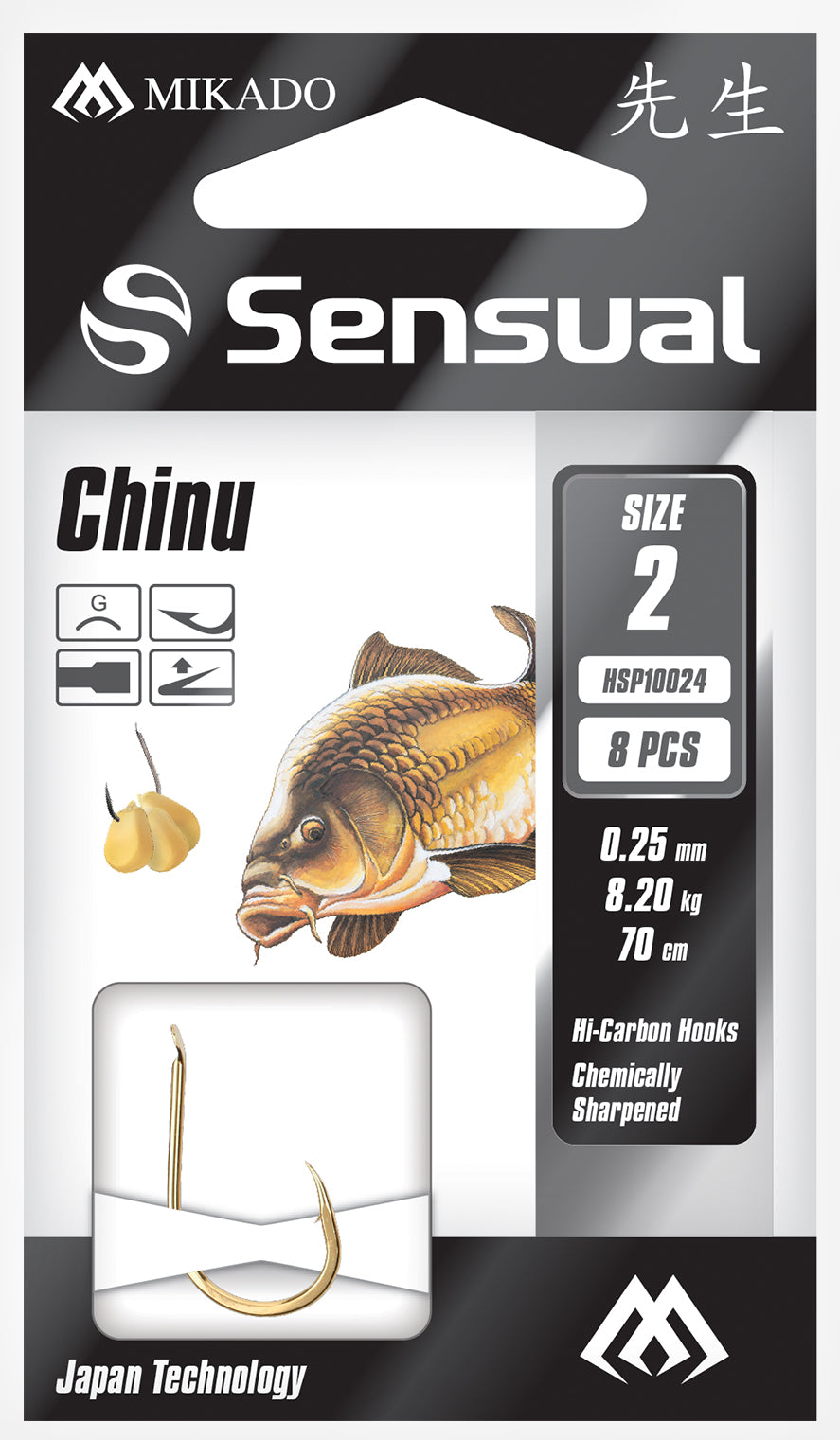 Mikado Gebundene Haken - Sensual - Chinu No 6 G / Schnur: 0.20mm/70cm - 8 Stk.