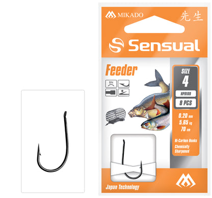 Mikado Gebundene Haken - Sensual - Feeder 9109 No 6 Bn / Schnur: 0.18mm/70cm - 8 Stk.
