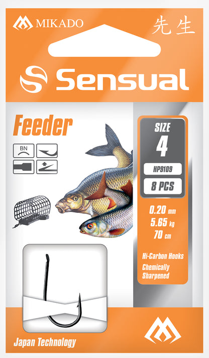 Mikado Gebundene Haken - Sensual - Feeder 9109 No 12 Bn / Schnur: 0.12mm/70cm - 8 Stk.