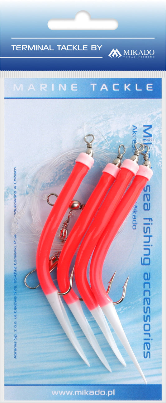 Mikado Meeres-Set - Gummi Makk Rig - Haken Grösse 4x2/0 - Rot - 1 Satz