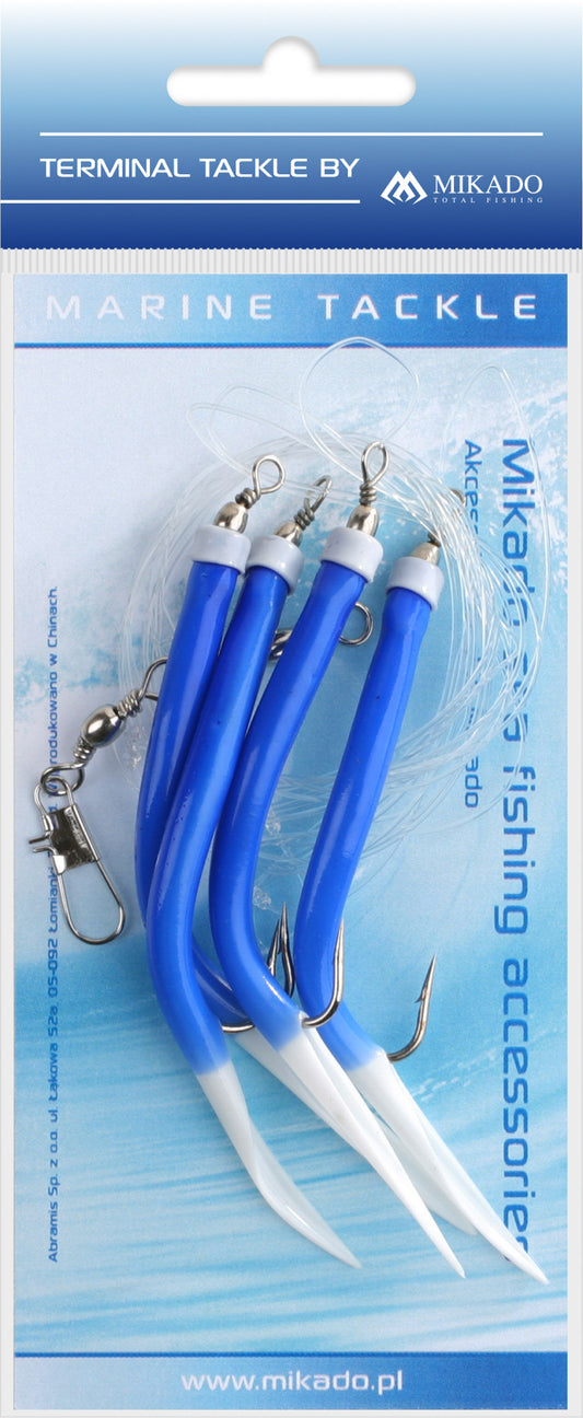 Mikado Meeres-Set - Gummi Makk Rig - Haken Grösse 3x4/0 - Blau - 1 Satz