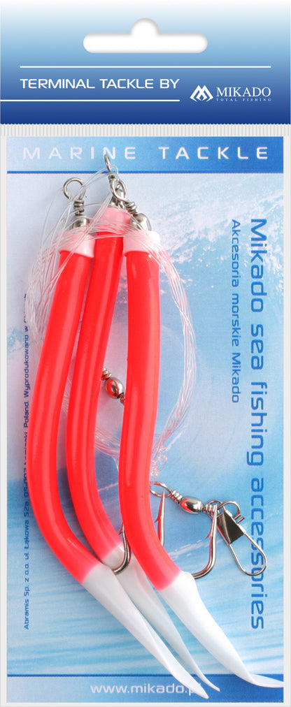Mikado Meeres-Set - Gummi Makk Rig - Haken Grösse 3x6/0 - Rot - 1 Satz