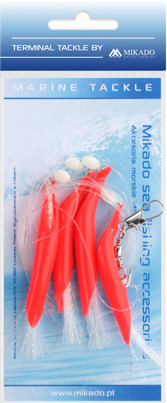 Mikado Meeres-Set - Hair Tube Rig - Haken Grösse 3/0 - Rot Und Weiss - 1 Satz