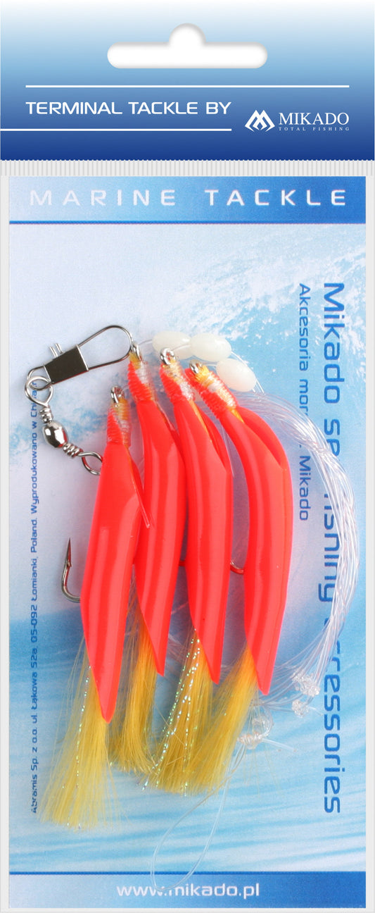 Mikado Meeres-Set - Hair Tube Rig - Haken Grösse 1/0 - Rot Und Gelb - 1 Satz