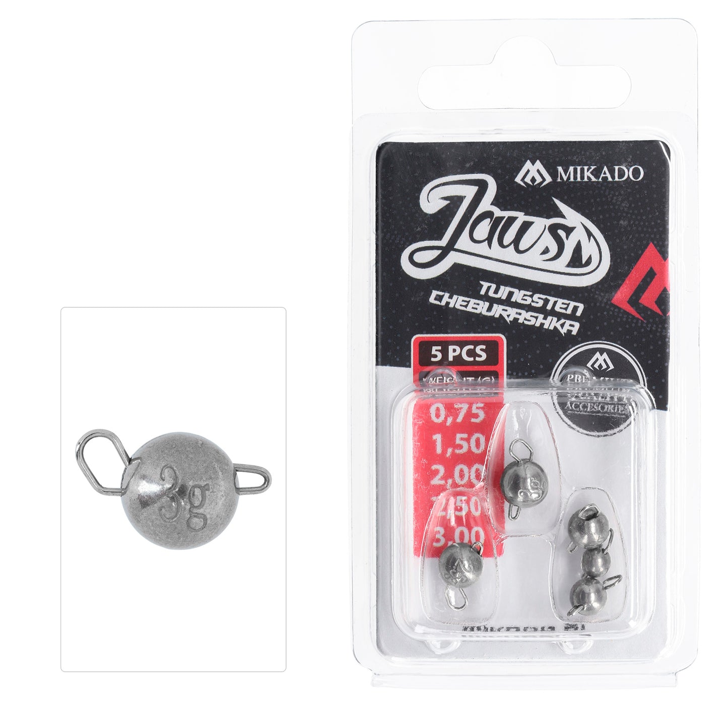 Mikado Cheburashka - Tungsten Jaws Set (0.75g/1.5g/2g/2.5g/3g) - 5 Stk.