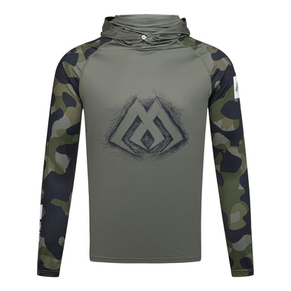 Mikado Longsleeve - Hoodie Mit Gesichtsschutz - Mit Upf-Filter - Green Camo - Größe M - 1 Stk.