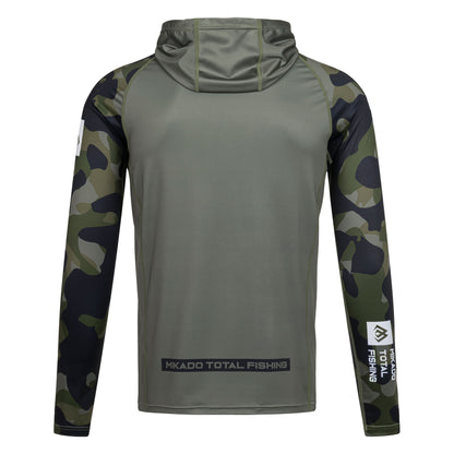 Mikado Longsleeve - Hoodie Mit Gesichtsschutz - Mit Upf-Filter - Green Camo - Größe S - 1 Stk.
