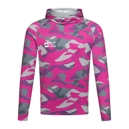Mikado Damen Longsleeve - Hoodie Mit Gesichtsschutz - Mit Upf-Filter - Lady Camo - Größe M - 1 Stk.
