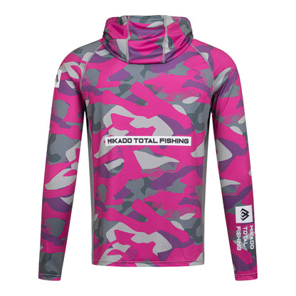 Mikado Damen Longsleeve - Hoodie Mit Gesichtsschutz - Mit Upf-Filter - Lady Camo - Größe S - 1 Stk.