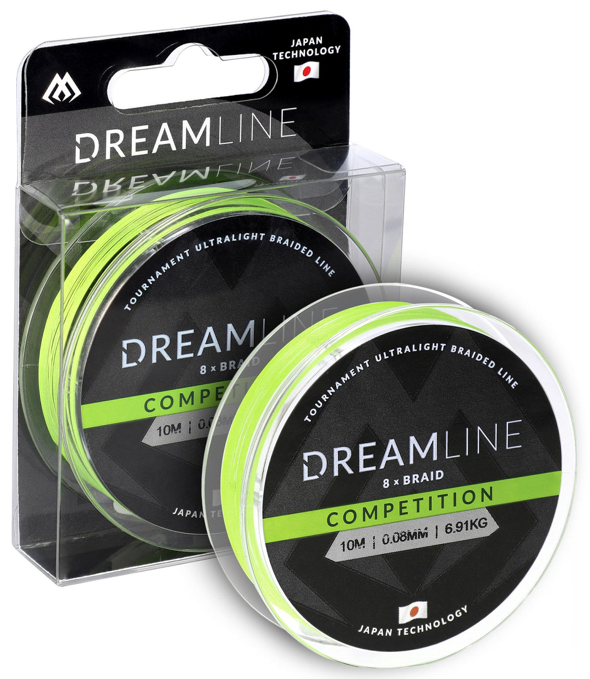 Mikado Geflochtene Schnüre - Dreamline Competition - 0.23mm/23.61kg/10m - Fluo Grün - 1 Spule