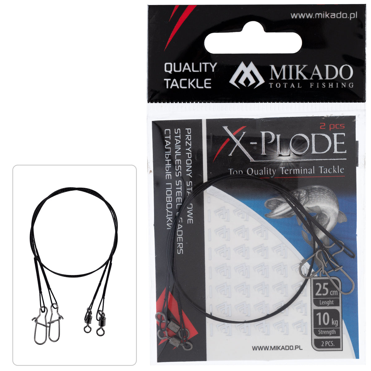 Mikado Stahl-Leader - Mit Wirbel Und Safety Snap 25cm/10kg - 2 Stk.