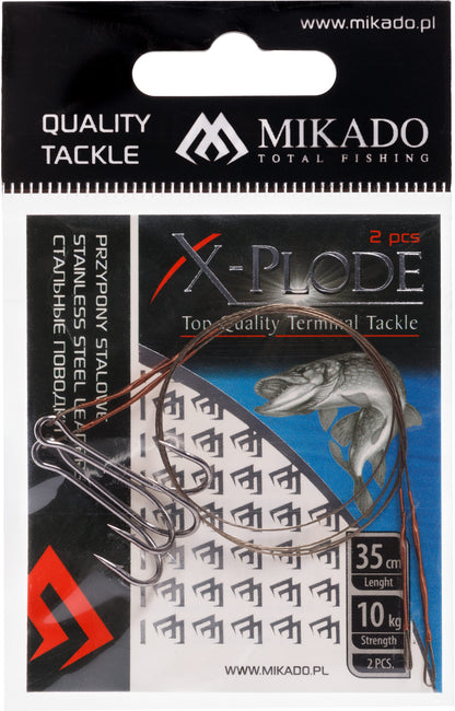 Mikado Stahl-Leader - Mit Wirbel Und Doppeltem Drilling 35cm/10kg - Braun - 2 Stk.