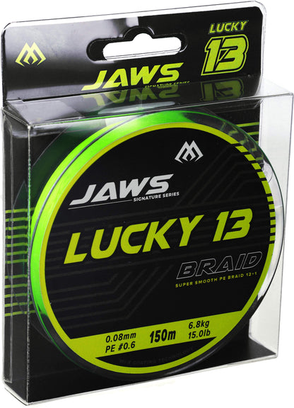 Mikado Geflochtene Schnürea - Jaws Lucky 13 - 0.20mm/17.7kg/150m - Fluo Zielona - 1 Spule