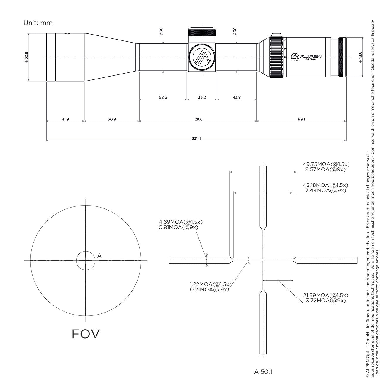 ALPEN OPTICS Apex XP Zielfernrohr 1.5–9x45 Duplex mit SmartDot Technology