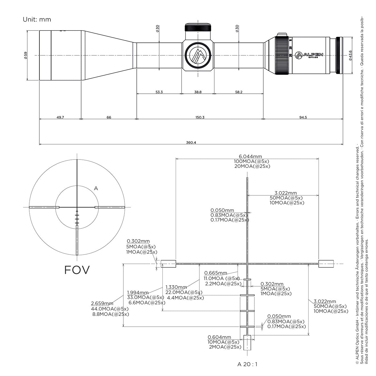 ALPEN OPTICS Apex XP Zielfernrohr 5–25x50 BDC mit SmartDot Technology