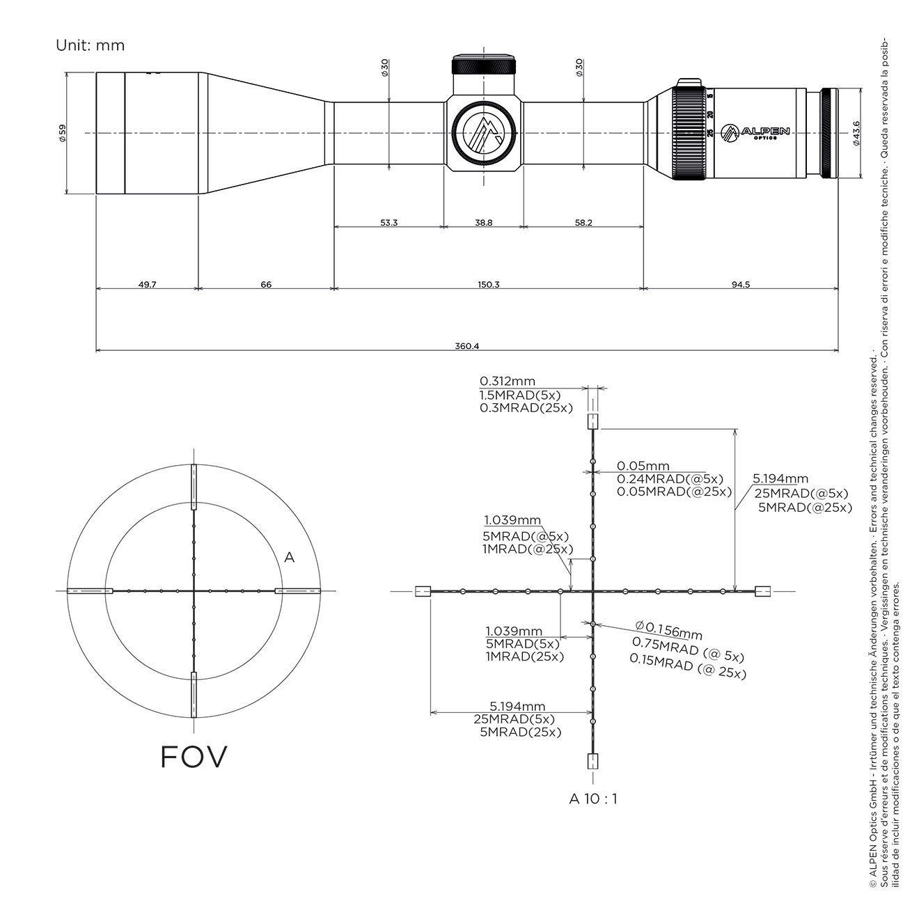ALPEN OPTICS Apex XP Zielfernrohr 5–25x50 MilDot mit SmartDot Technology